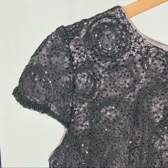 Suzi Chin for Maggy Boutique Black Sequin Swirl Cap Sleeve Cocktail Dress size 8 - Picture 3 of 13